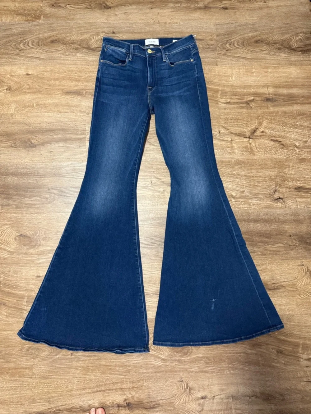 FRAME Denim Le Super Flare High Waist Jeans Blue Wash Festival Ultra Flare 70s - Picture 3 of 7